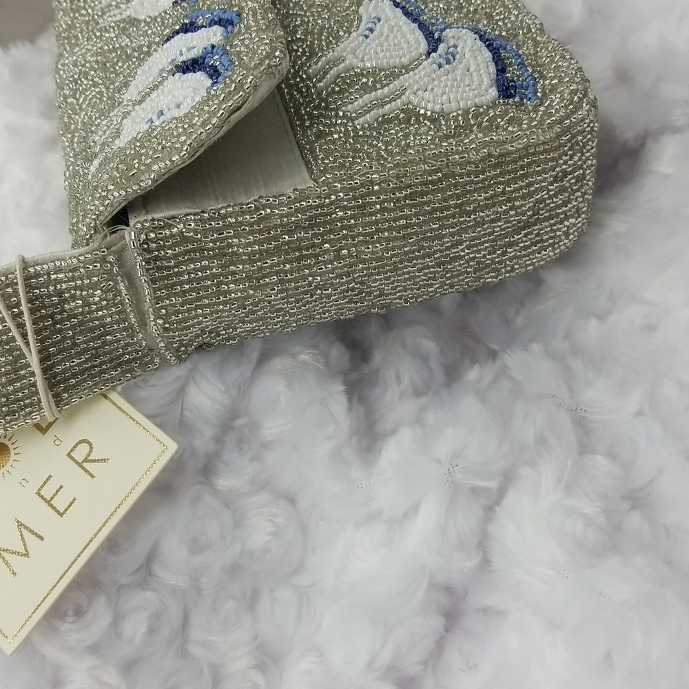 Sol and Mer New with Tags Silver, Blue and White Beaded Ice Skate Shoulder Bag - Picture 5 of 11